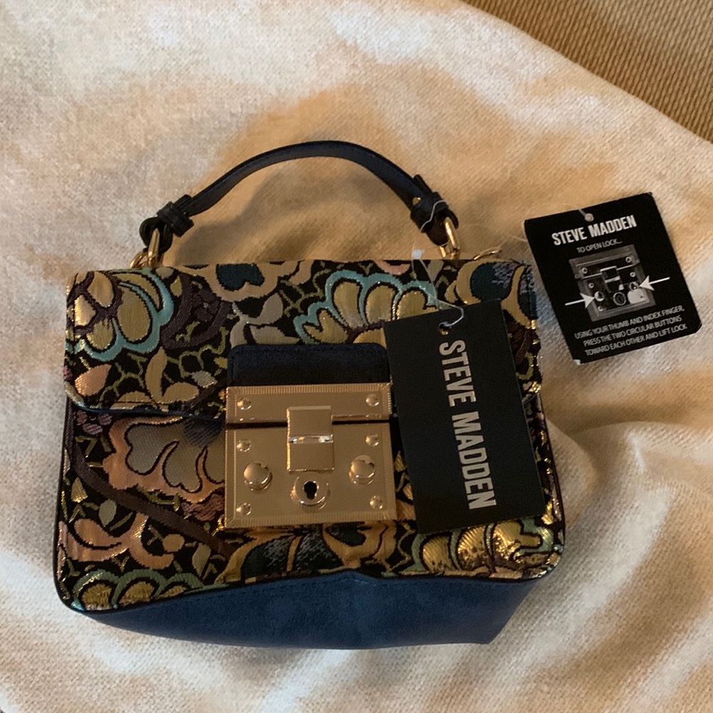 Steve madden Blara  blush metallic embroidered  satchel lock closure